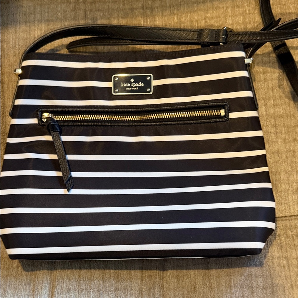 Kate Spade Dessi Wilson Black and  white Striped Crossbody Bag APX 9 1/2 x 11
